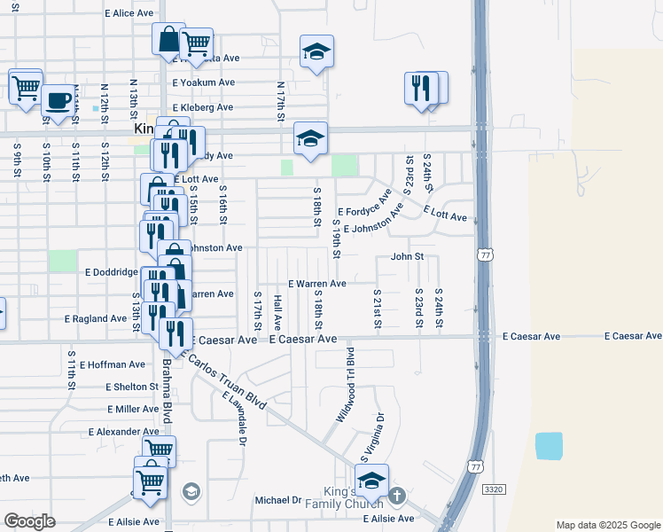 map of restaurants, bars, coffee shops, grocery stores, and more near 803 South 19th Street in Kingsville