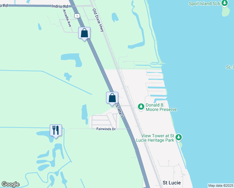 map of restaurants, bars, coffee shops, grocery stores, and more near 108 White Ridge Lane in Fort Pierce