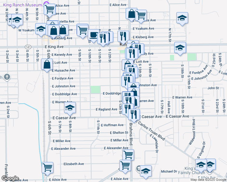map of restaurants, bars, coffee shops, grocery stores, and more near 810 East Doddridge Avenue in Kingsville