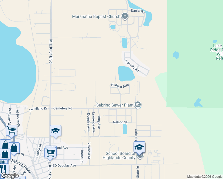 map of restaurants, bars, coffee shops, grocery stores, and more near 4117 Scott Avenue in Sebring