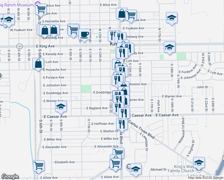 map of restaurants, bars, coffee shops, grocery stores, and more near 910 East Doddridge Avenue in Kingsville
