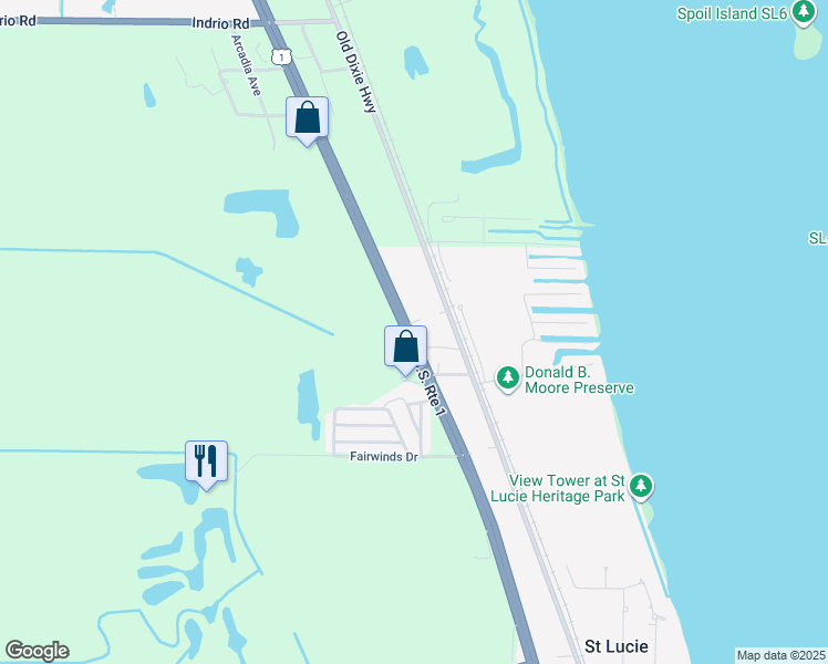 map of restaurants, bars, coffee shops, grocery stores, and more near 106 White Ridge Lane in Fort Pierce