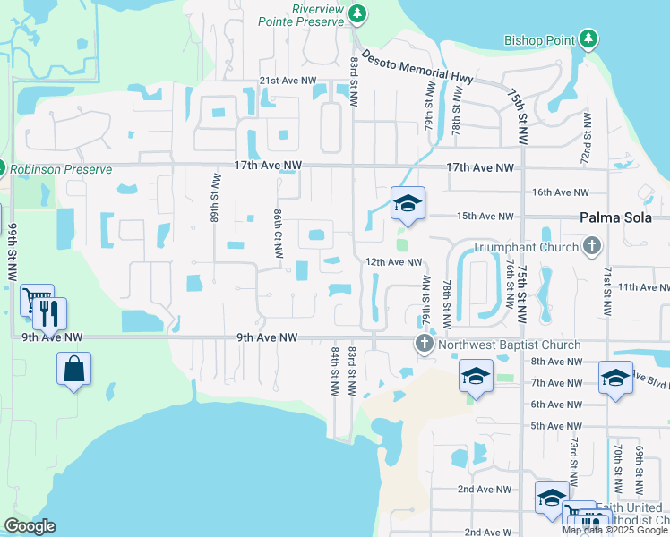 map of restaurants, bars, coffee shops, grocery stores, and more near 8308 12th Avenue Drive Northwest in Bradenton