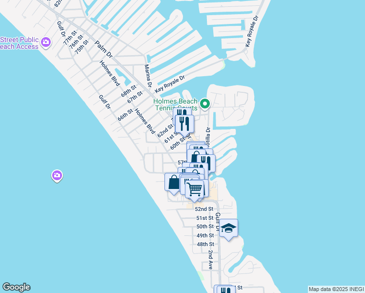 map of restaurants, bars, coffee shops, grocery stores, and more near 309A 59th Street in Holmes Beach