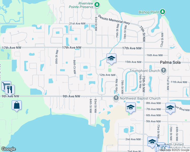 map of restaurants, bars, coffee shops, grocery stores, and more near 8308 12th Avenue Drive Northwest in Bradenton