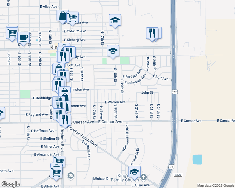 map of restaurants, bars, coffee shops, grocery stores, and more near 803 South 19th Street in Kingsville
