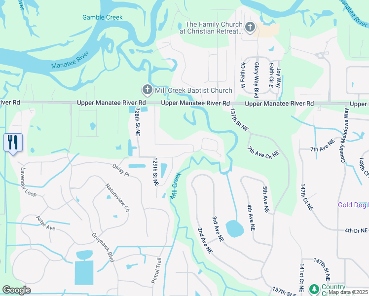 map of restaurants, bars, coffee shops, grocery stores, and more near 722 129th Street Northeast in Bradenton