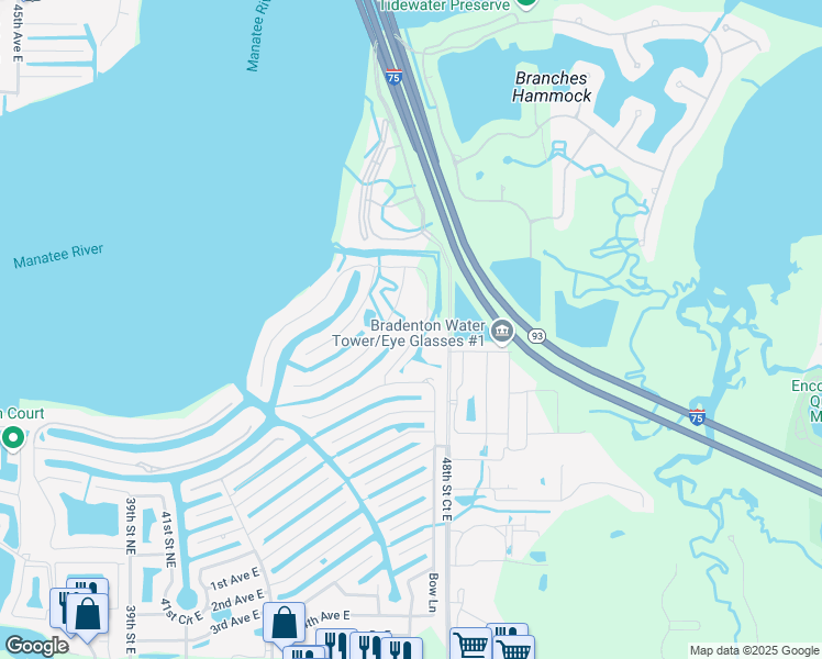 map of restaurants, bars, coffee shops, grocery stores, and more near 536 Regatta Way in Bradenton