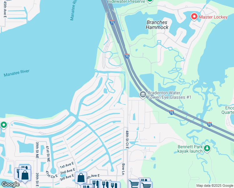 map of restaurants, bars, coffee shops, grocery stores, and more near 536 Regatta Way in Bradenton