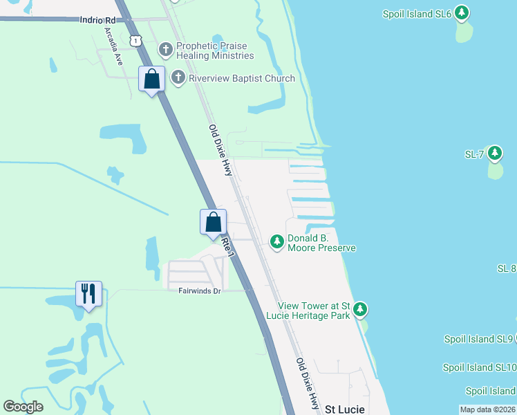 map of restaurants, bars, coffee shops, grocery stores, and more near 4124 Mariner Oaks Way in Fort Pierce