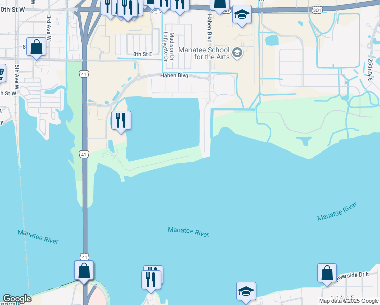 map of restaurants, bars, coffee shops, grocery stores, and more near 1007 Riviera Dunes Way in Palmetto