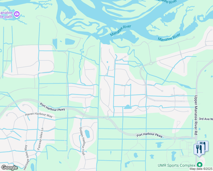 map of restaurants, bars, coffee shops, grocery stores, and more near 9419 Portside Terrace in Bradenton
