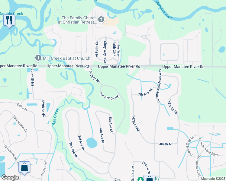 map of restaurants, bars, coffee shops, grocery stores, and more near 13635 7th Avenue Circle Northeast in Bradenton