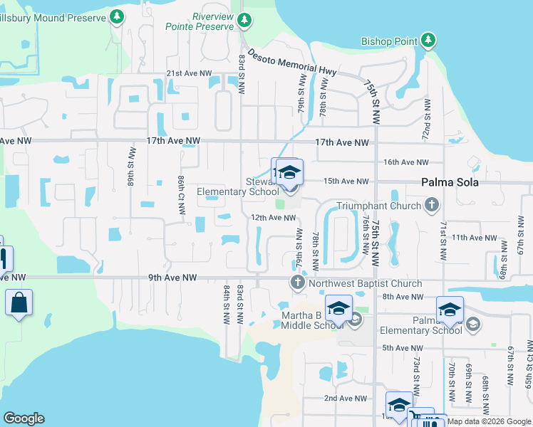 map of restaurants, bars, coffee shops, grocery stores, and more near 8011 12th Avenue Northwest in Bradenton