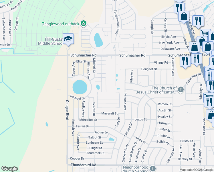 map of restaurants, bars, coffee shops, grocery stores, and more near 1013 Dewitt Street in Sebring