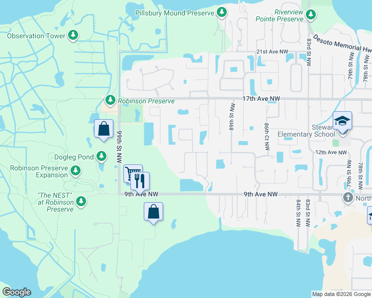 map of restaurants, bars, coffee shops, grocery stores, and more near 1116 92nd Street Northwest in Bradenton