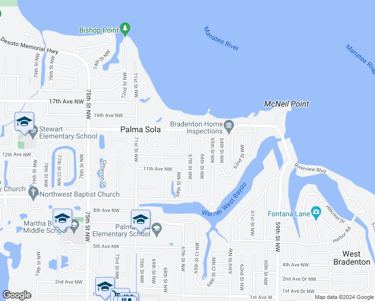 map of restaurants, bars, coffee shops, grocery stores, and more near 1216 67th Street Northwest in Bradenton