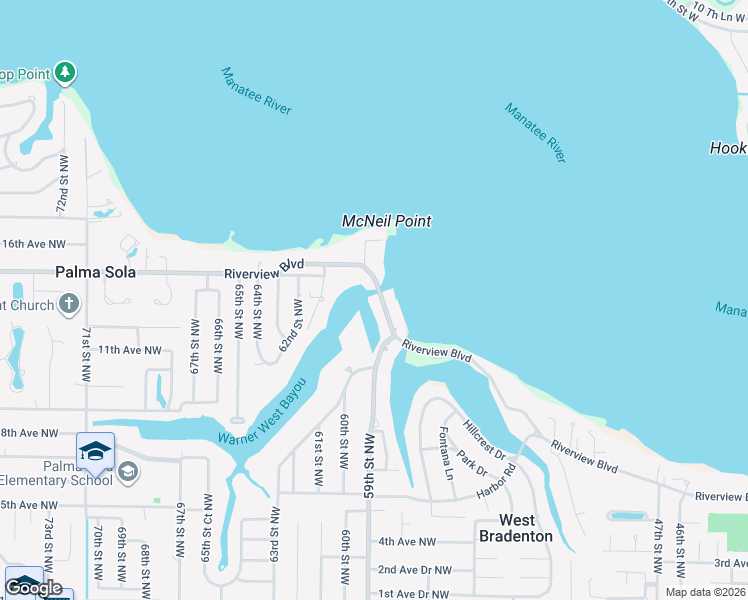 map of restaurants, bars, coffee shops, grocery stores, and more near 5919 Riverview Boulevard in Bradenton