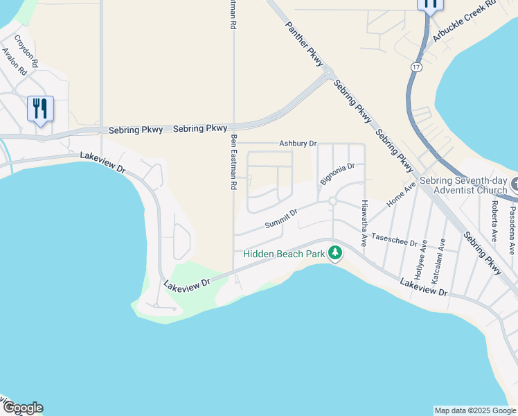 map of restaurants, bars, coffee shops, grocery stores, and more near 1436 Stone Ridge Circle in Sebring