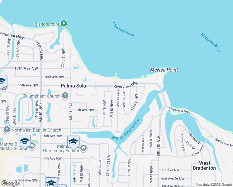 map of restaurants, bars, coffee shops, grocery stores, and more near 1324 65th Street Northwest in Bradenton