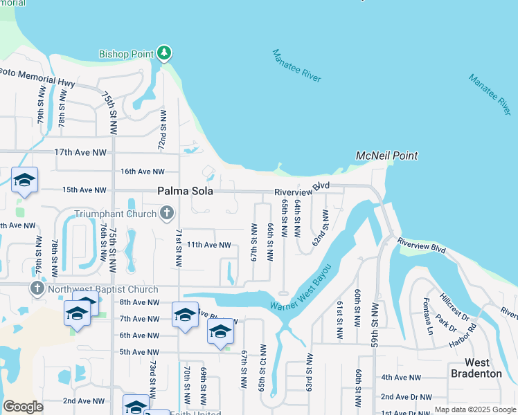 map of restaurants, bars, coffee shops, grocery stores, and more near 1311 67th Street Northwest in Bradenton