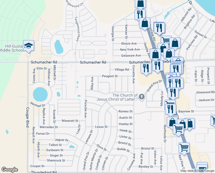 map of restaurants, bars, coffee shops, grocery stores, and more near 1535 Benz Terrace in Sebring