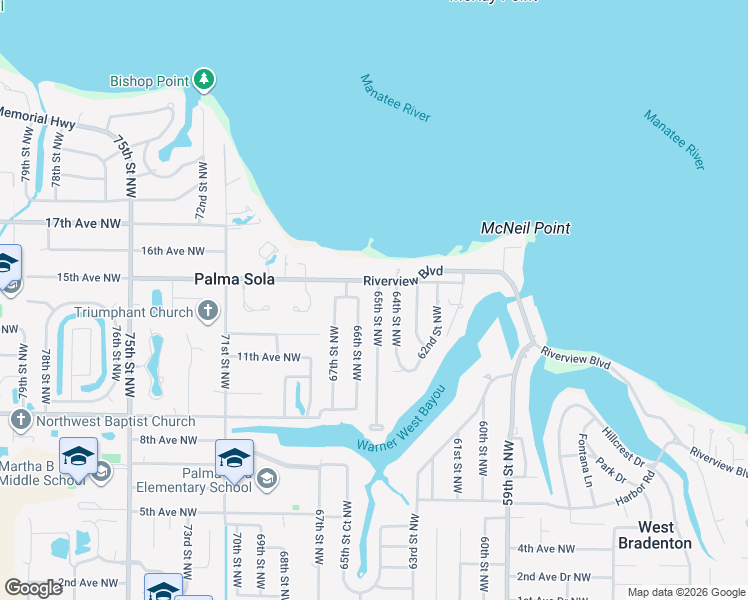 map of restaurants, bars, coffee shops, grocery stores, and more near 1324 65th Street Northwest in Bradenton