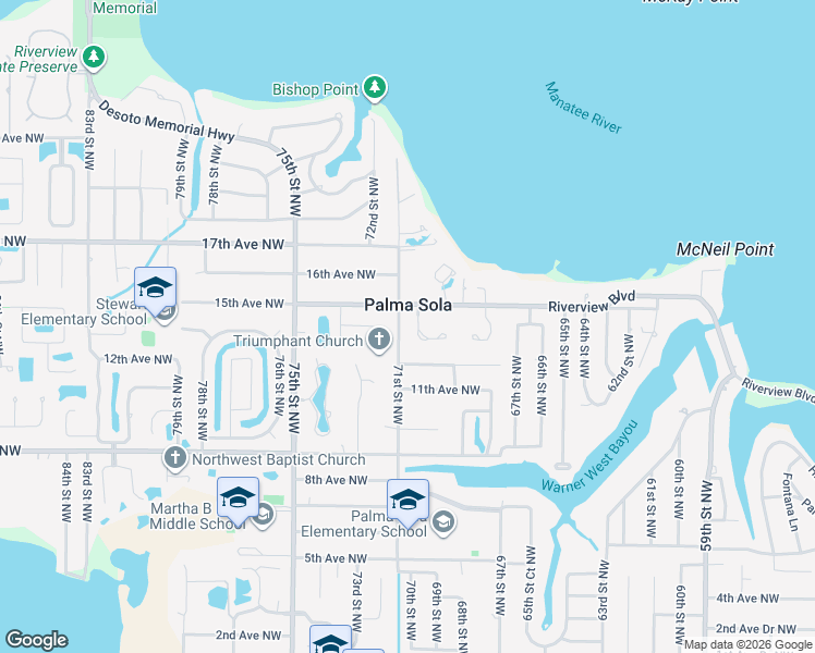 map of restaurants, bars, coffee shops, grocery stores, and more near 1401 71st Street Northwest in Bradenton