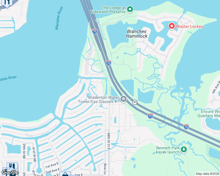 map of restaurants, bars, coffee shops, grocery stores, and more near 287 48th Street Court Northeast in Bradenton
