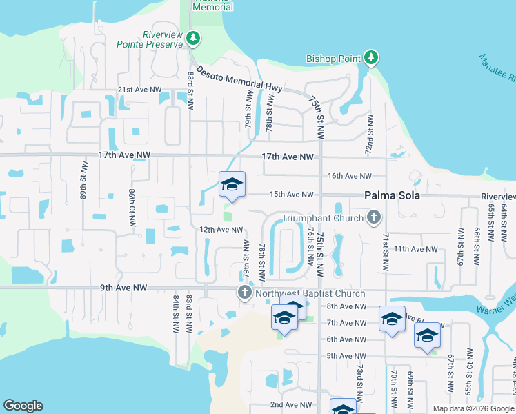map of restaurants, bars, coffee shops, grocery stores, and more near 7732 13th Avenue Northwest in Bradenton