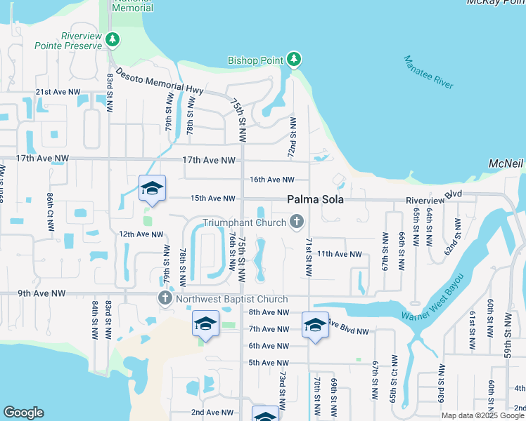 map of restaurants, bars, coffee shops, grocery stores, and more near 1312 73rd Street Northwest in Bradenton