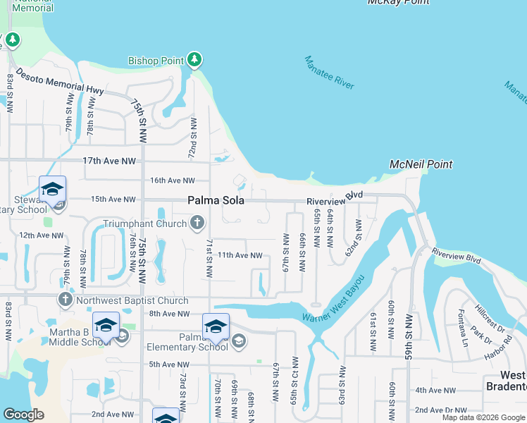 map of restaurants, bars, coffee shops, grocery stores, and more near 1314 Riverview Circle in Bradenton