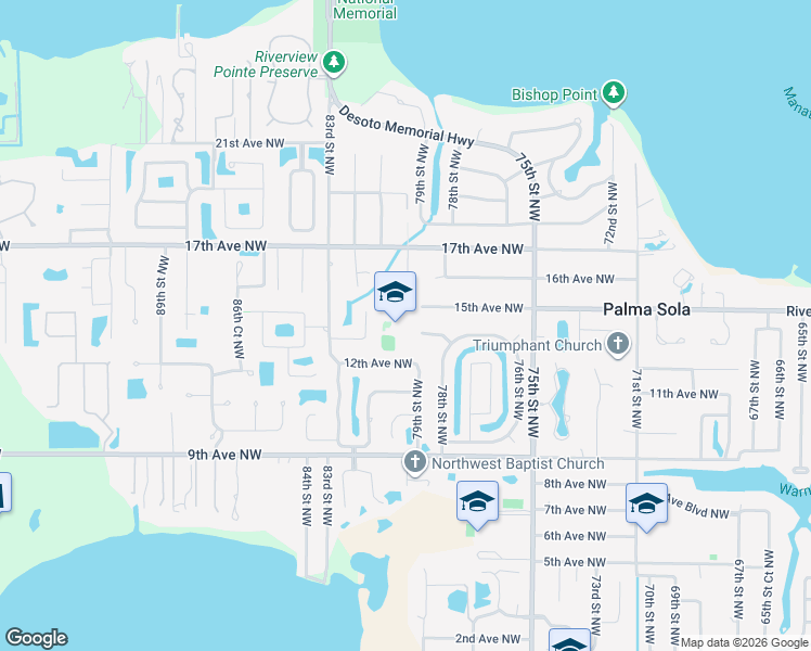map of restaurants, bars, coffee shops, grocery stores, and more near 7905 15th Avenue Northwest in Bradenton
