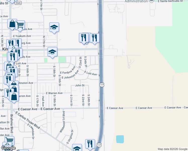 map of restaurants, bars, coffee shops, grocery stores, and more near 2102 Louisiana Avenue in Kingsville