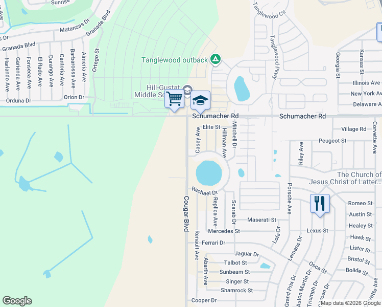 map of restaurants, bars, coffee shops, grocery stores, and more near 1300 Cougar Boulevard in Sebring