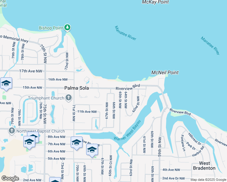 map of restaurants, bars, coffee shops, grocery stores, and more near 1311 67th Street Northwest in Bradenton