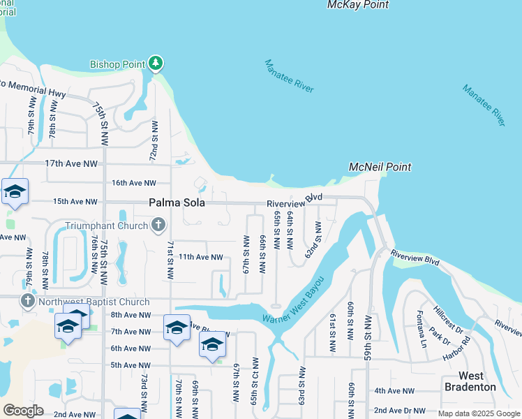map of restaurants, bars, coffee shops, grocery stores, and more near 1311 67th Street Northwest in Bradenton