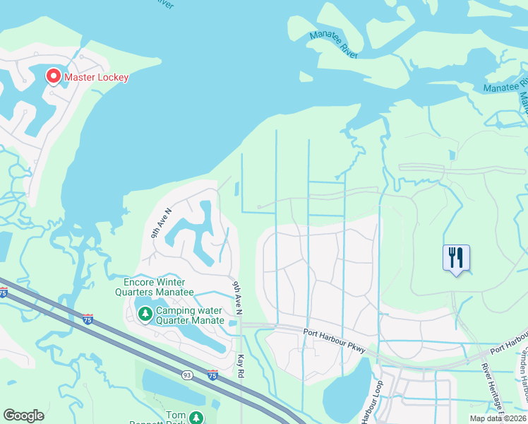 map of restaurants, bars, coffee shops, grocery stores, and more near 6406 Grand Estuary Trail in Bradenton