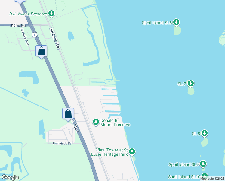 map of restaurants, bars, coffee shops, grocery stores, and more near 453 Rouse Road in Fort Pierce
