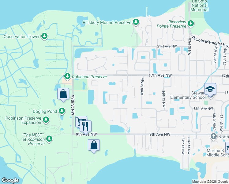 map of restaurants, bars, coffee shops, grocery stores, and more near 9126 16th Circle Northwest in Bradenton