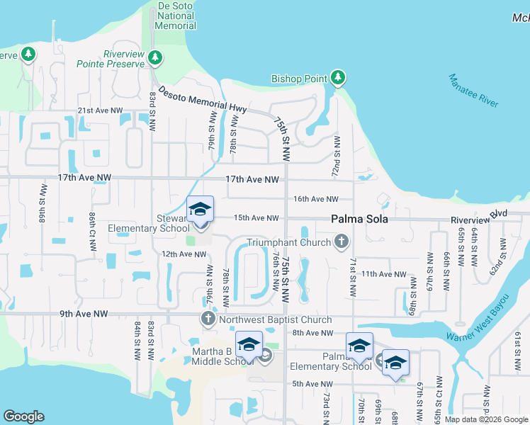 map of restaurants, bars, coffee shops, grocery stores, and more near 7609 16th Avenue Northwest in Bradenton