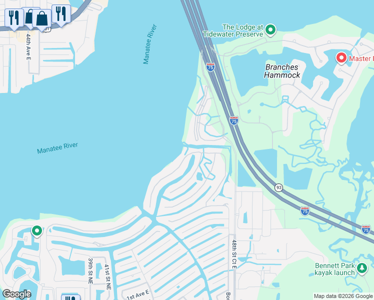 map of restaurants, bars, coffee shops, grocery stores, and more near 700 Regatta Way in Bradenton