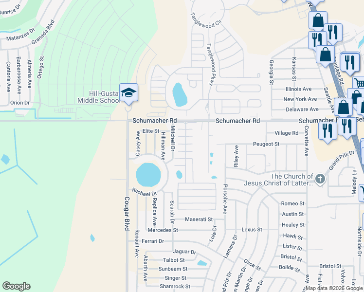 map of restaurants, bars, coffee shops, grocery stores, and more near Chablis Street in Sebring