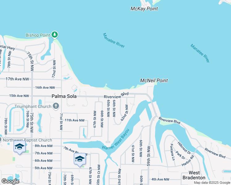 map of restaurants, bars, coffee shops, grocery stores, and more near 6280 Riverview Boulevard in Bradenton