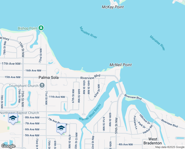 map of restaurants, bars, coffee shops, grocery stores, and more near 6280 Riverview Boulevard in Bradenton