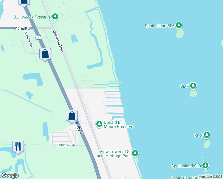 map of restaurants, bars, coffee shops, grocery stores, and more near 453 Rouse Road in Fort Pierce