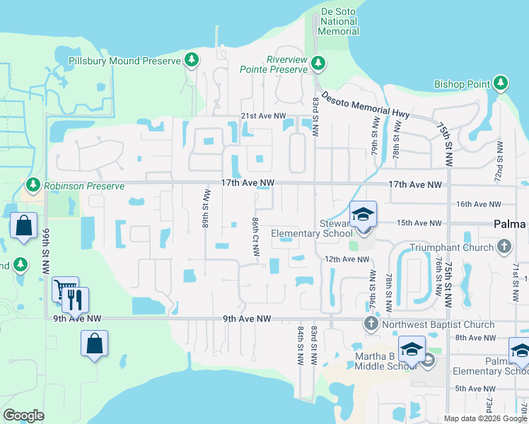 map of restaurants, bars, coffee shops, grocery stores, and more near 1503 86th Street Northwest in Bradenton