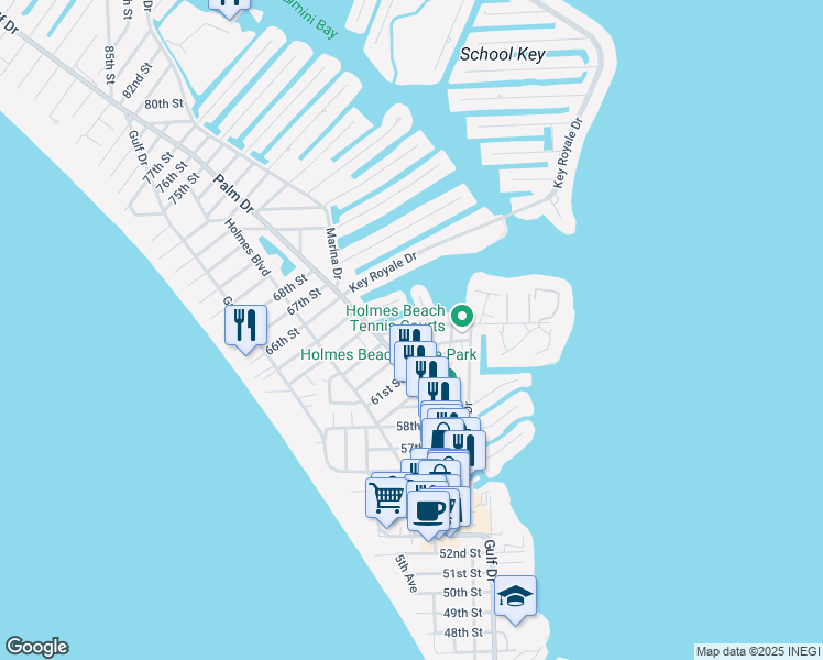 map of restaurants, bars, coffee shops, grocery stores, and more near 415 63rd Street in Holmes Beach