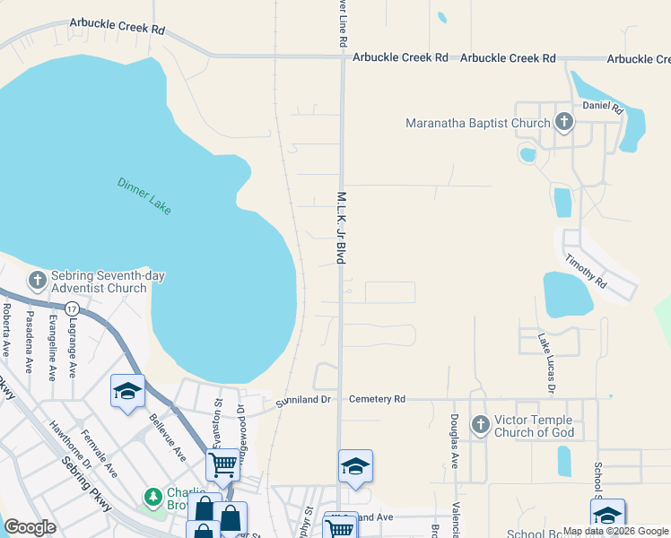map of restaurants, bars, coffee shops, grocery stores, and more near 3220 Stephens Court in Sebring
