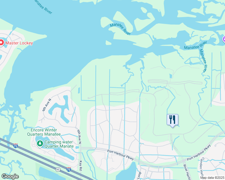map of restaurants, bars, coffee shops, grocery stores, and more near 6611 Grand Estuary Trail in Bradenton